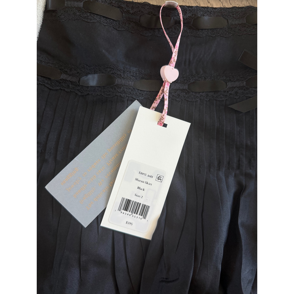 LoveShackFancy Marais Skirt Black Size 2 New With Tags - Picture 2 of 4